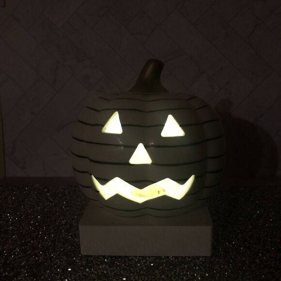 Target Bullseye Light-Up Ceramic Pumpkin – White with Black Stripes - Picture 5 of 5